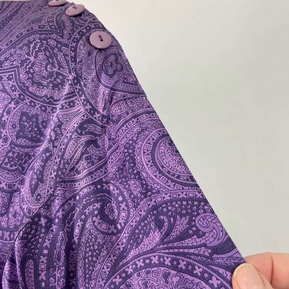 Vintage Salvatore Ferragamo Paisley Blouse Purple Silk 80s Work Boho Size 10 - Picture 10 of 15
